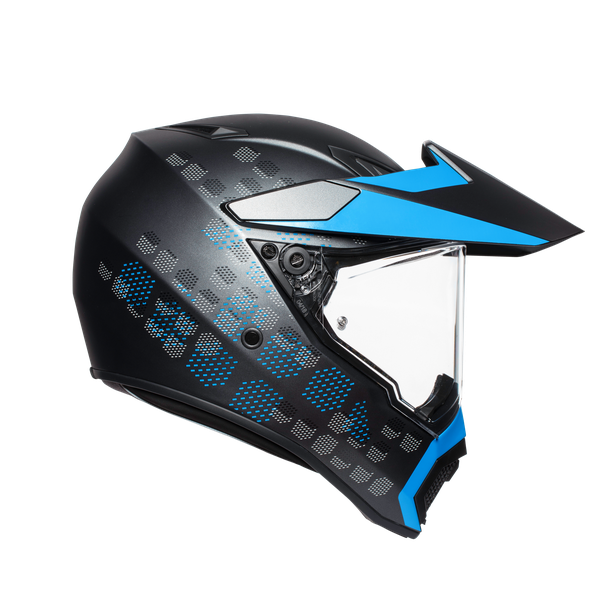 AGV, Helmet, accessories, bike, motorcycle, dual purpose, black, blue, visor, adventure