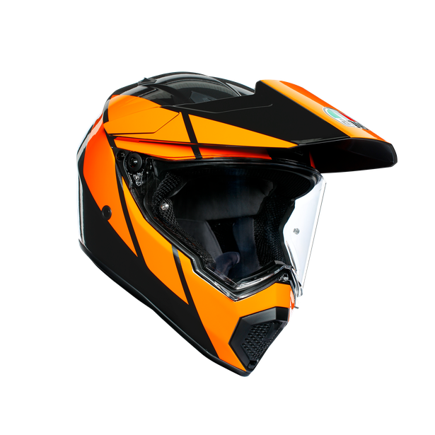 AGV, Helmet, accessories, bike, motorcycle, dual purpose, black, blue, visor, adventure, orange